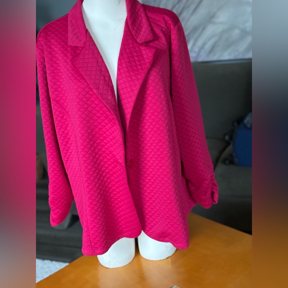 Quilted pattern ladies dark pink blazer jacket size 2x